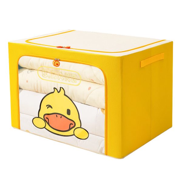 Children's Foldable Storage Box with Little Yellow Duck Design - High-Capacity Steel Frame Organizer, Moisture-Proof and Waterproof Clothing and Blanket Storage Bag