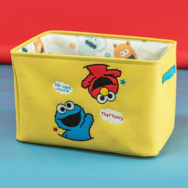 Sesame Street Embroidered Fabric Toy Storage Box - Large, Thick, Foldable Dirty Laundry Basket, Children's Room Miscellaneous Items Organizer