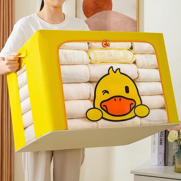 Children's Foldable Storage Box with Little Yellow Duck Design - High-Capacity Steel Frame Organizer, Moisture-Proof and Waterproof Clothing and Blanket Storage Bag