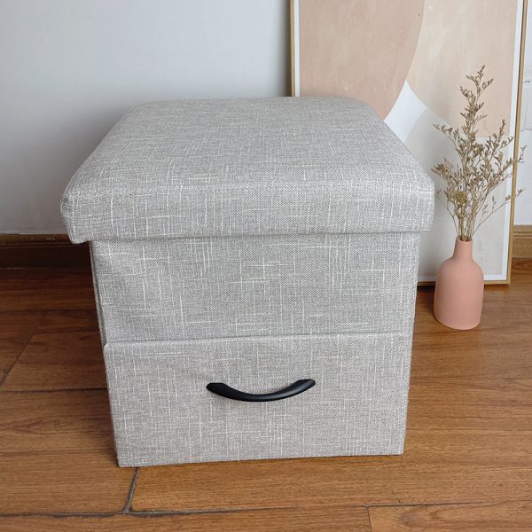 Linen Ottoman with Drawer