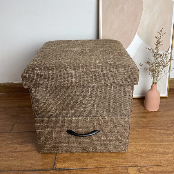 Linen Ottoman with Drawer