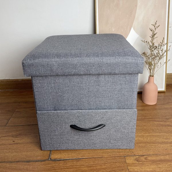 Linen Ottoman with Drawer