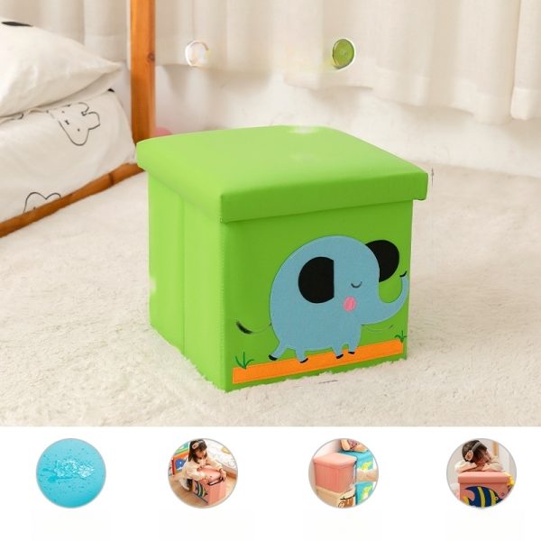 Cartoon Embroidered Leather Storage Box - Kindergarten and Children's Toy Organizer, Dormitory Book and Clothing Organizer with Seating