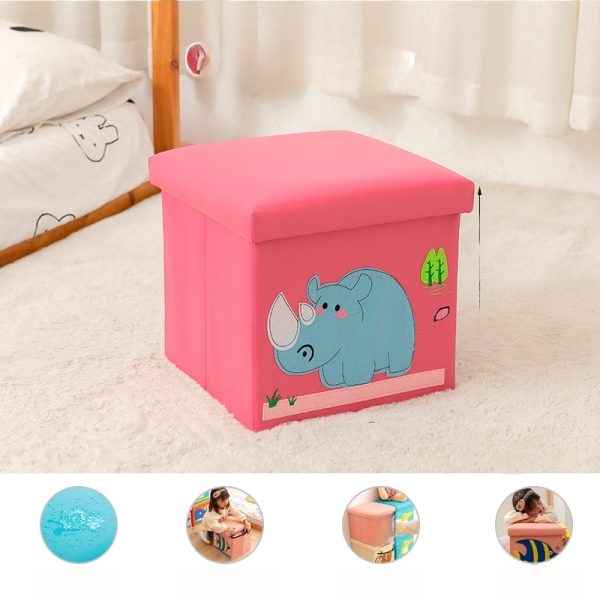 Cartoon Embroidered Leather Storage Box - Kindergarten and Children's Toy Organizer, Dormitory Book and Clothing Organizer with Seating