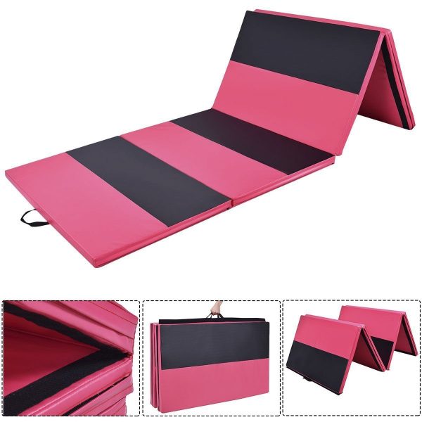 Pink black foldable 4-fold gymnastic mat fitness mat