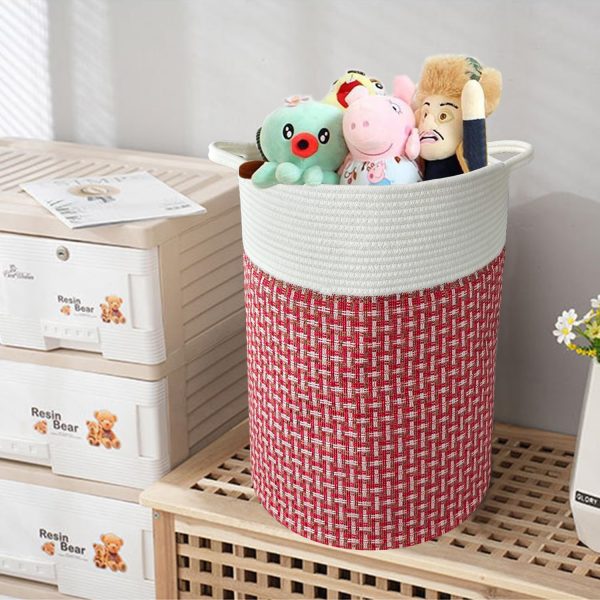 2 Pack Collapsible Tall Woven Cotton Rope Laundry Baskets