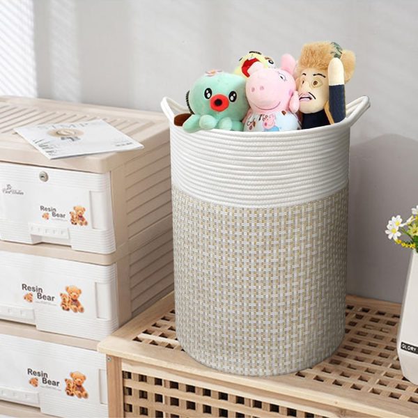 2 Pack Collapsible Tall Woven Cotton Rope Laundry Baskets