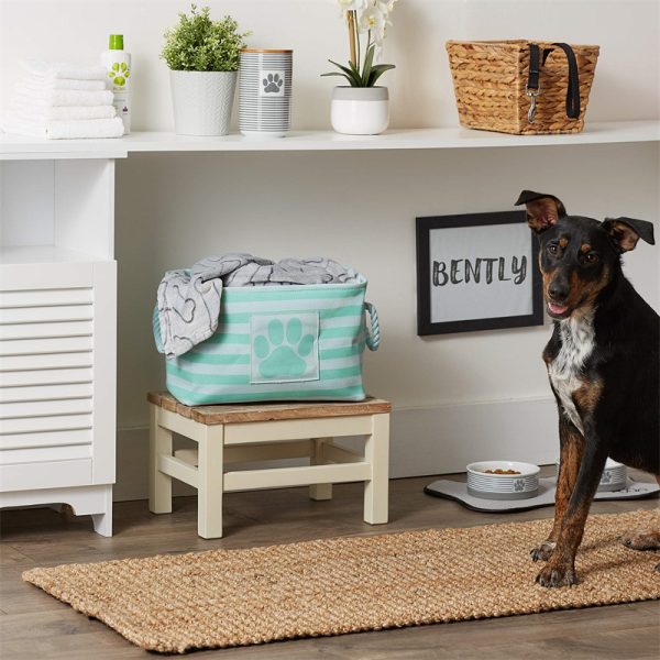 Small Rectangle Pet Striped Paw Laundry Basket