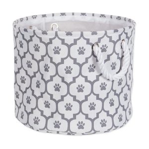 Small Round Bone Lattice Paw Print Laundry Basket