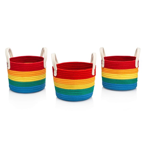 3 Pack Rainbow Cotton Woven Storage Baskets