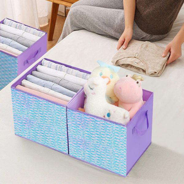4Pcs Foldable Sequin Storage Laundry Baskets