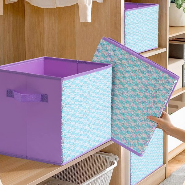 4Pcs Foldable Sequin Storage Laundry Baskets